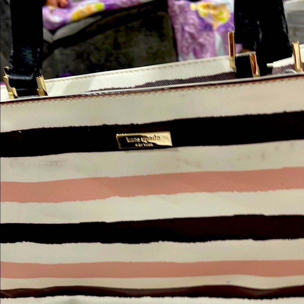 Kate Spade brown , pink white stripe tote